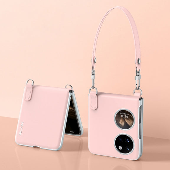 For Huawei P50 Pocket / Pocket S SULADA Skin Feel Liquid Leather Phone Case with Strap(Pink)