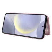For Samsung Galaxy S25+ 5G Carbon Fiber Texture Flip Leather Phone Case(Pink)