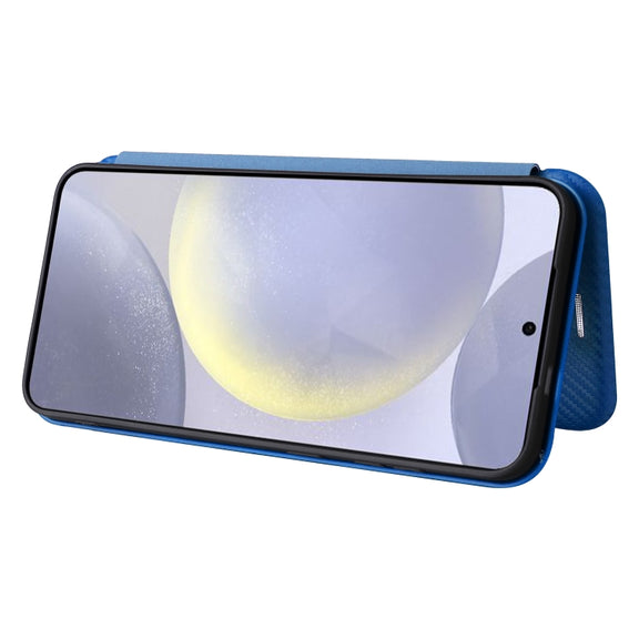 For Samsung Galaxy S25+ 5G Carbon Fiber Texture Flip Leather Phone Case(Blue)