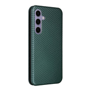 For Samsung Galaxy S25+ 5G Carbon Fiber Texture Flip Leather Phone Case(Green)