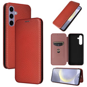 For Samsung Galaxy S25+ 5G Carbon Fiber Texture Flip Leather Phone Case(Brown)