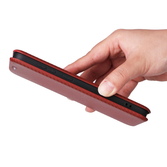 For Samsung Galaxy S25+ 5G Carbon Fiber Texture Flip Leather Phone Case(Brown)