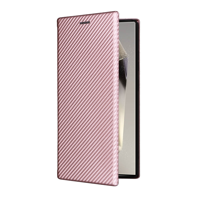 For Samsung Galaxy S25 Ultra 5G Carbon Fiber Texture Flip Leather Phone Case(Pink)