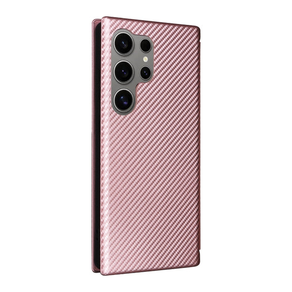 For Samsung Galaxy S25 Ultra 5G Carbon Fiber Texture Flip Leather Phone Case(Pink)