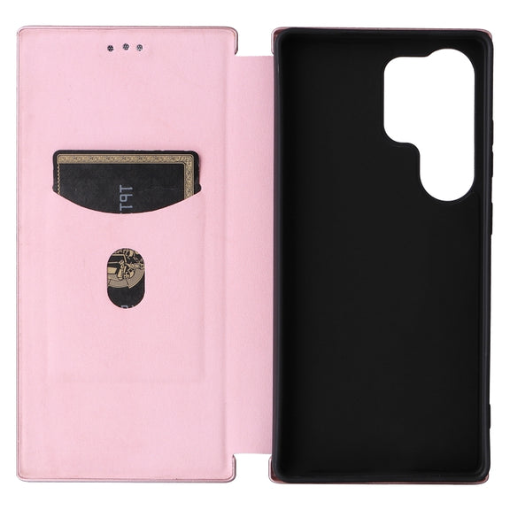 For Samsung Galaxy S25 Ultra 5G Carbon Fiber Texture Flip Leather Phone Case(Pink)