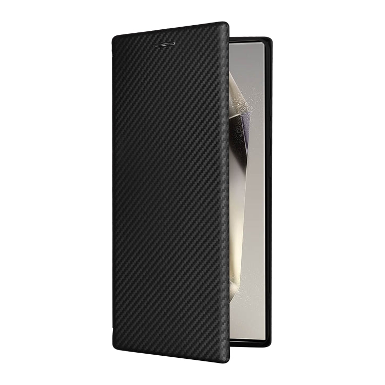 For Samsung Galaxy S25 Ultra 5G Carbon Fiber Texture Flip Leather Phone Case(Black)