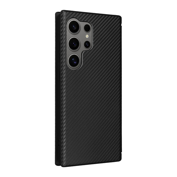 For Samsung Galaxy S25 Ultra 5G Carbon Fiber Texture Flip Leather Phone Case(Black)