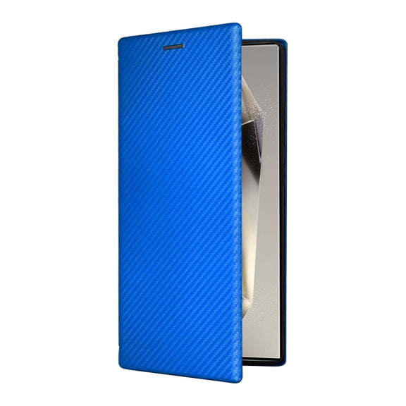For Samsung Galaxy S25 Ultra 5G Carbon Fiber Texture Flip Leather Phone Case(Blue)