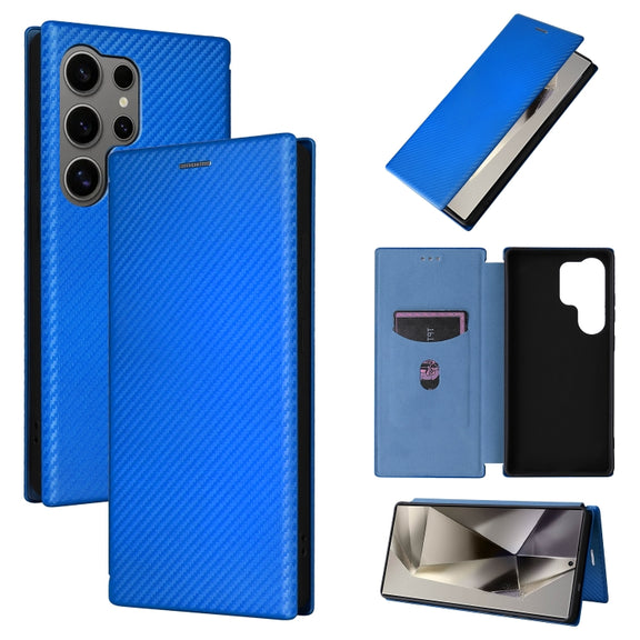 For Samsung Galaxy S25 Ultra 5G Carbon Fiber Texture Flip Leather Phone Case(Blue)