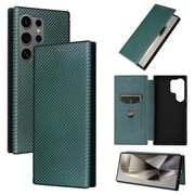 For Samsung Galaxy S25 Ultra 5G Carbon Fiber Texture Flip Leather Phone Case(Green)