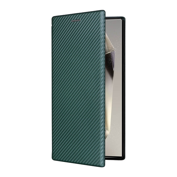 For Samsung Galaxy S25 Ultra 5G Carbon Fiber Texture Flip Leather Phone Case(Green)