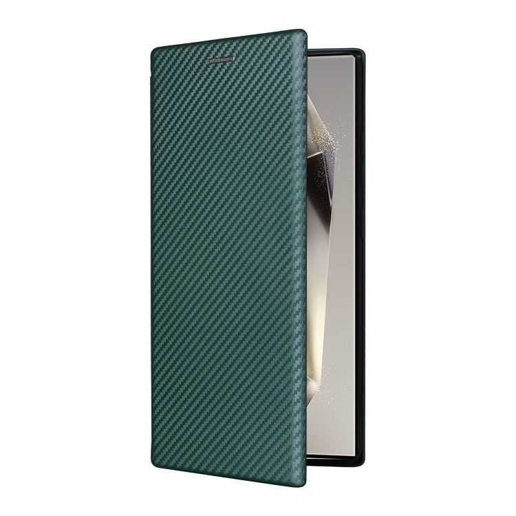 For Samsung Galaxy S25 Ultra 5G Carbon Fiber Texture Flip Leather Phone Case(Green)