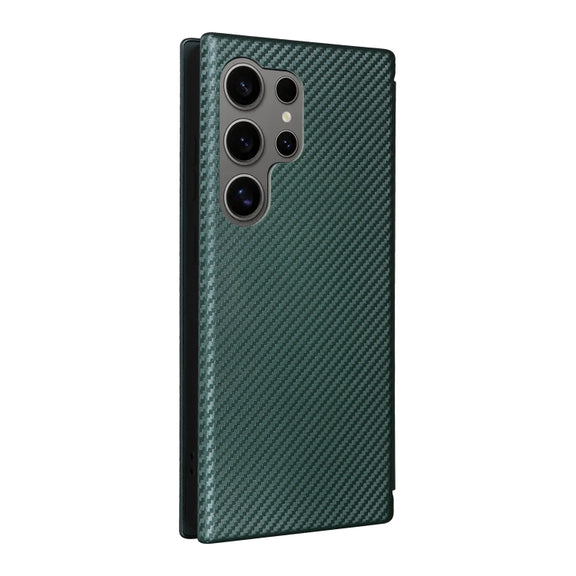 For Samsung Galaxy S25 Ultra 5G Carbon Fiber Texture Flip Leather Phone Case(Green)