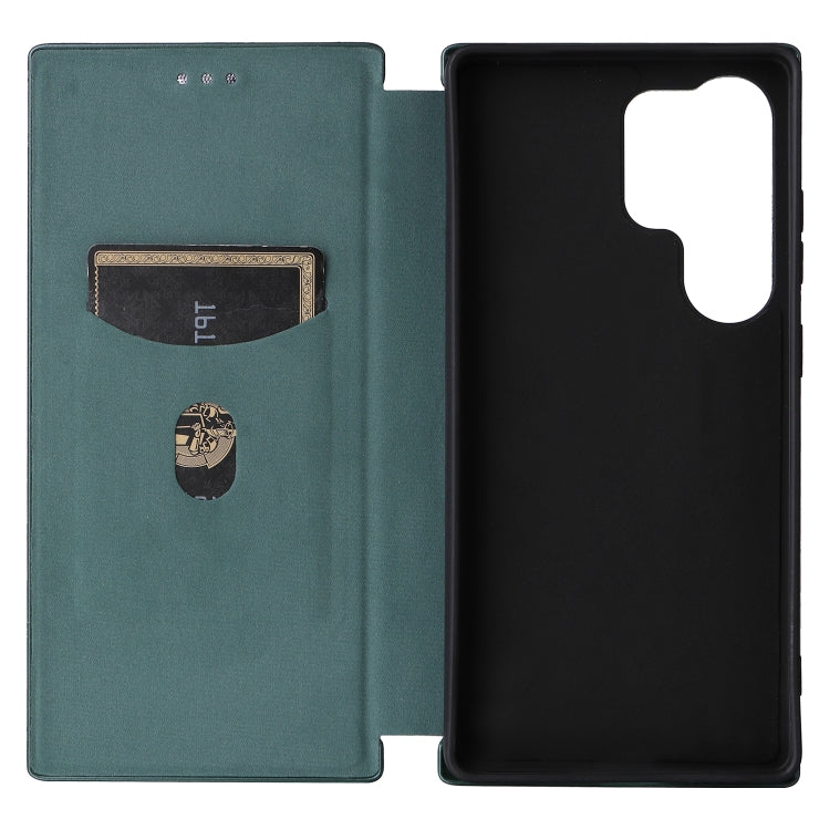 For Samsung Galaxy S25 Ultra 5G Carbon Fiber Texture Flip Leather Phone Case(Green)