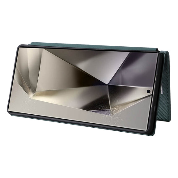 For Samsung Galaxy S25 Ultra 5G Carbon Fiber Texture Flip Leather Phone Case(Green)