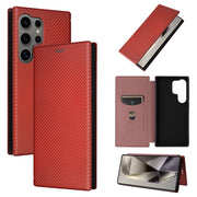 For Samsung Galaxy S25 Ultra 5G Carbon Fiber Texture Flip Leather Phone Case(Brown)