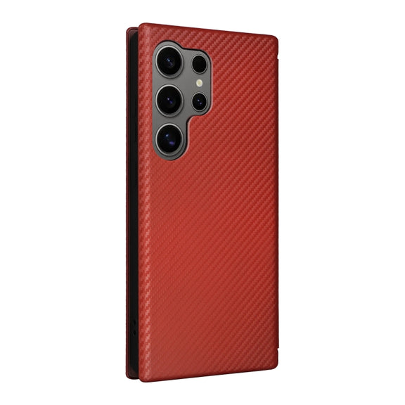 For Samsung Galaxy S25 Ultra 5G Carbon Fiber Texture Flip Leather Phone Case(Brown)