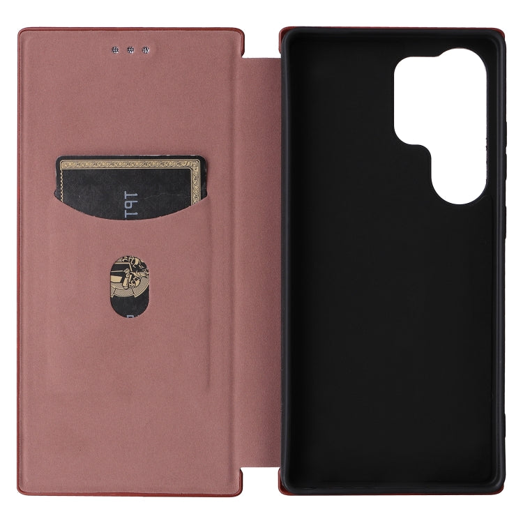 For Samsung Galaxy S25 Ultra 5G Carbon Fiber Texture Flip Leather Phone Case(Brown)
