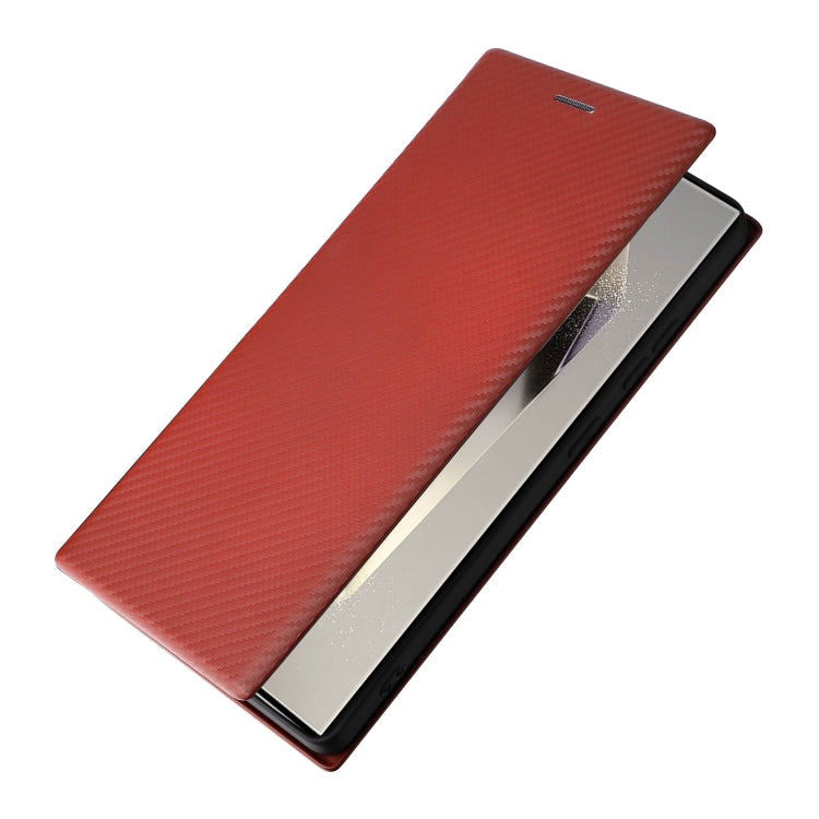 For Samsung Galaxy S25 Ultra 5G Carbon Fiber Texture Flip Leather Phone Case(Brown)
