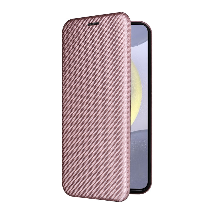 For Samsung Galaxy S25 5G Carbon Fiber Texture Flip Leather Phone Case(Pink)