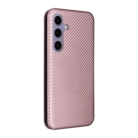 For Samsung Galaxy S25 5G Carbon Fiber Texture Flip Leather Phone Case(Pink)