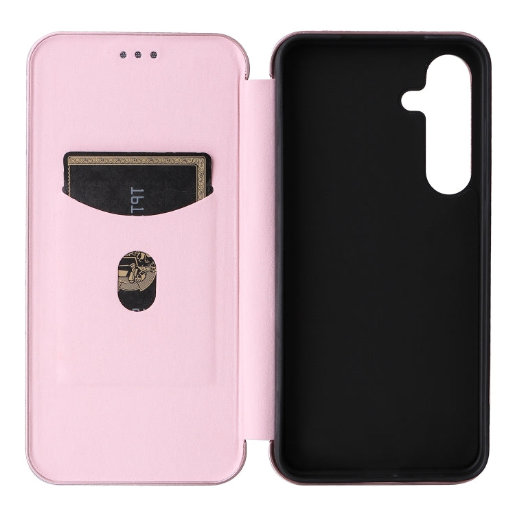 For Samsung Galaxy S25 5G Carbon Fiber Texture Flip Leather Phone Case(Pink)