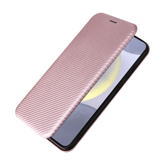 For Samsung Galaxy S25 5G Carbon Fiber Texture Flip Leather Phone Case(Pink)