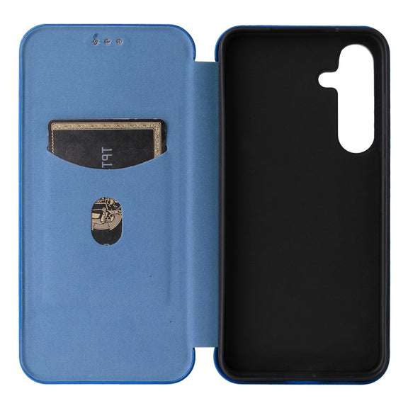 For Samsung Galaxy S25 5G Carbon Fiber Texture Flip Leather Phone Case(Blue)