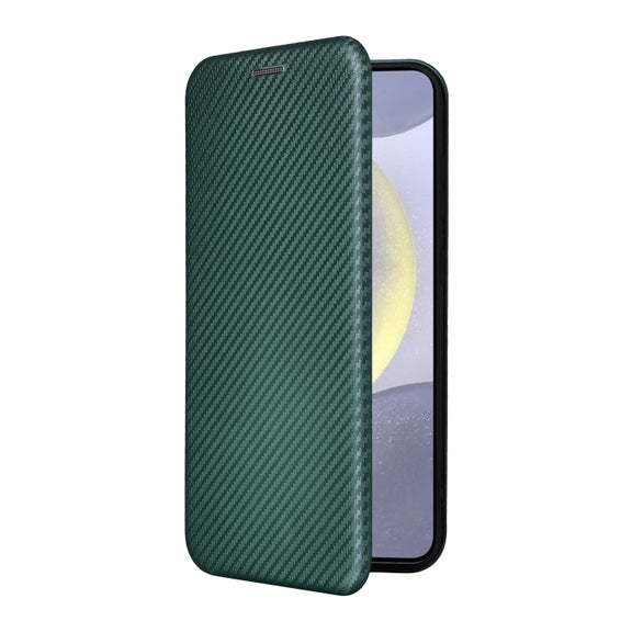 For Samsung Galaxy S25 5G Carbon Fiber Texture Flip Leather Phone Case(Green)