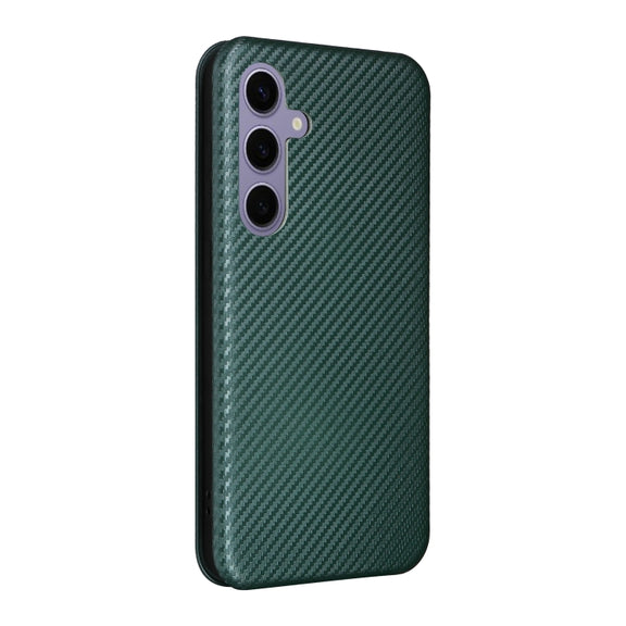 For Samsung Galaxy S25 5G Carbon Fiber Texture Flip Leather Phone Case(Green)