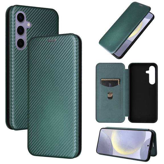 For Samsung Galaxy S25 5G Carbon Fiber Texture Flip Leather Phone Case(Green)