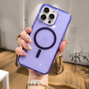 For iPhone 16 Glitter Powder TPU Hybrid PC MagSafe Phone Case(Black)