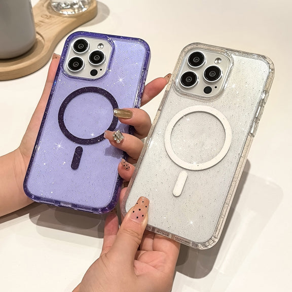 For iPhone 16 Glitter Powder TPU Hybrid PC MagSafe Phone Case(Transparent)