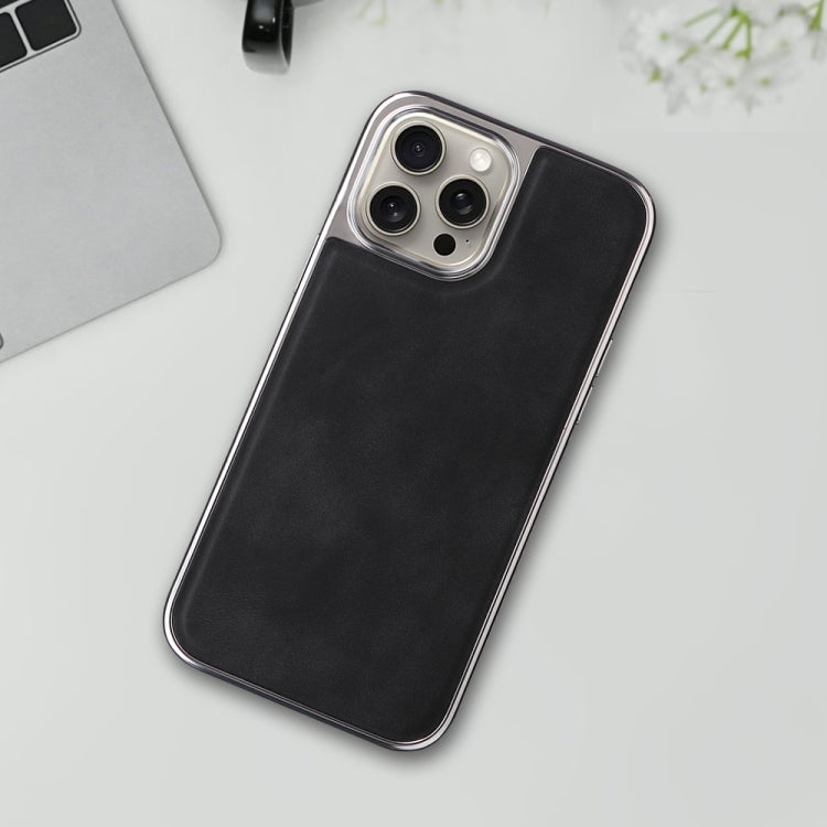 For iPhone 16 Pro Max Electroplated Side PU Hybrid TPU MagSafe Phone Case(Black)