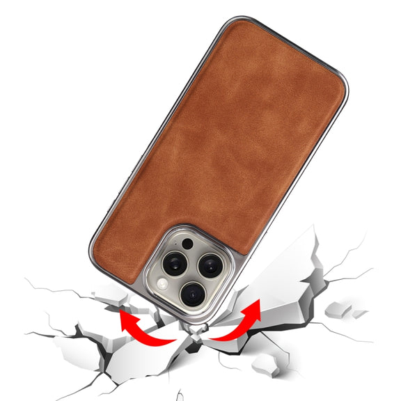 For iPhone 16 Pro Electroplated Side PU Hybrid TPU MagSafe Phone Case(Brown)