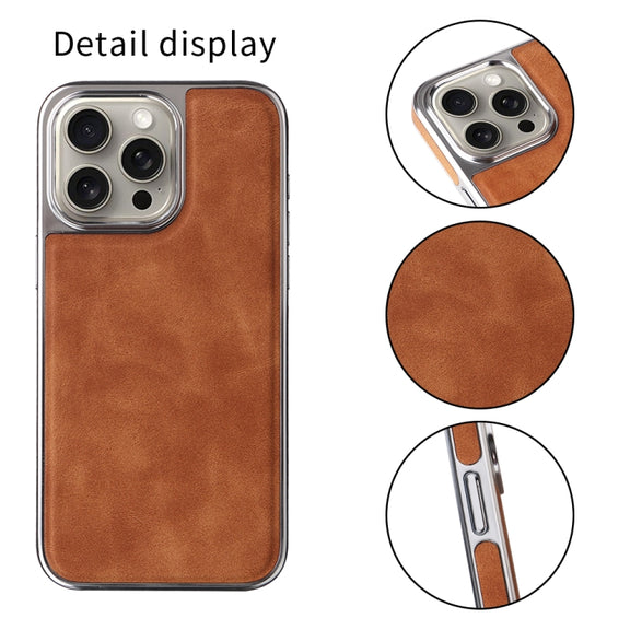 For iPhone 16 Electroplated Side PU Hybrid TPU MagSafe Phone Case(Brown)