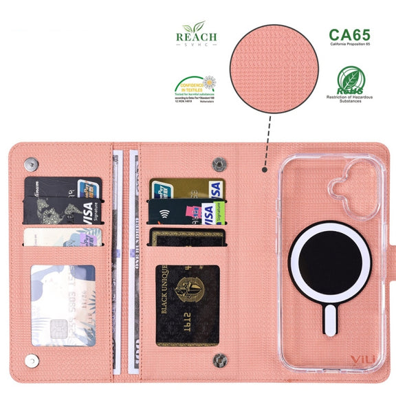 For iPhone 16 ViLi GHA-C Series RFID MagSafe Magnetic Flip Leather Phone Case(Pink)
