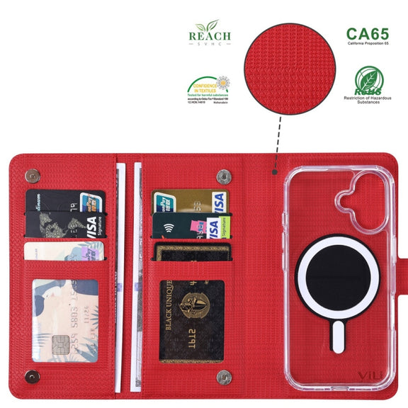 For iPhone 16 ViLi GHA-C Series RFID MagSafe Magnetic Flip Leather Phone Case(Red)