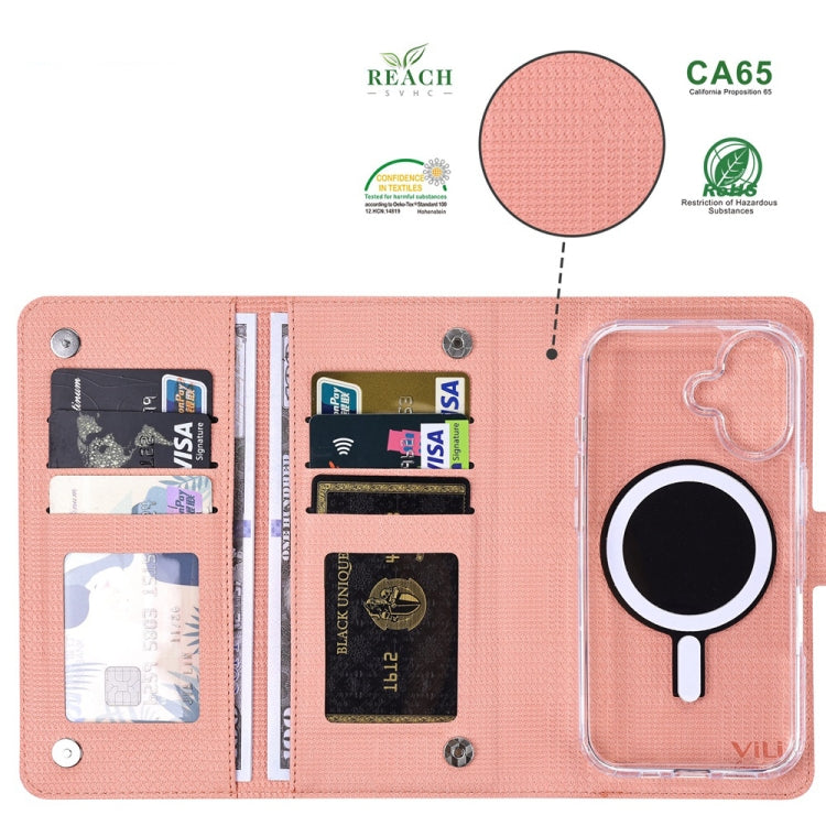 For iPhone 16 Pro Max ViLi GHA-C Series RFID MagSafe Magnetic Flip Leather Phone Case(Pink)