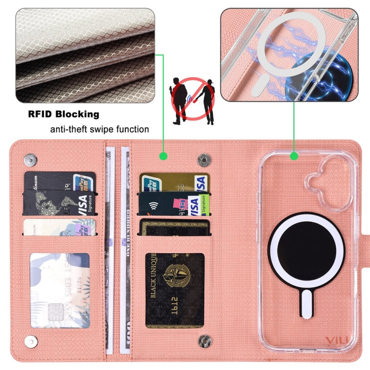 For iPhone 16 Pro Max ViLi GHA-C Series RFID MagSafe Magnetic Flip Leather Phone Case(Pink)