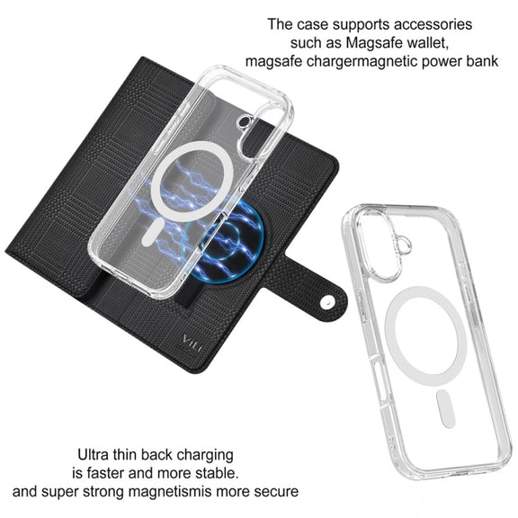 For iPhone 15 Plus ViLi GHA-C Series RFID MagSafe Magnetic Flip Leather Phone Case(Black)