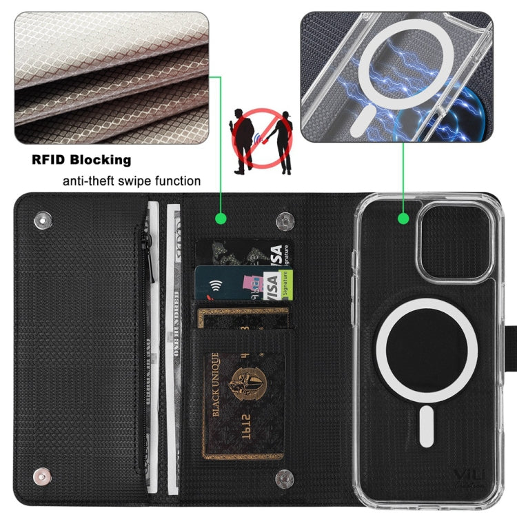 For iPhone 16 Pro Max ViLi GHB-C Series RFID MagSafe Magnetic Flip Leather Phone Case(Black)