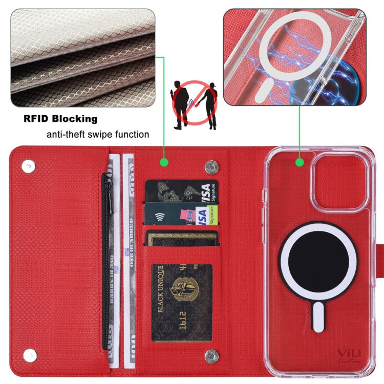 For iPhone 16 Pro Max ViLi GHB-C Series RFID MagSafe Magnetic Flip Leather Phone Case(Red)