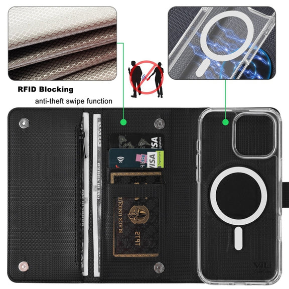 For iPhone 14 ViLi GHB-C Series RFID MagSafe Magnetic Flip Leather Phone Case(Black)