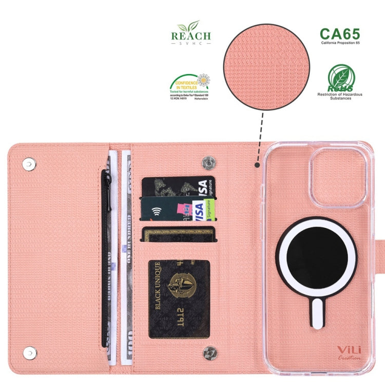 For iPhone 14 Plus ViLi GHB-C Series RFID MagSafe Magnetic Flip Leather Phone Case(Pink)
