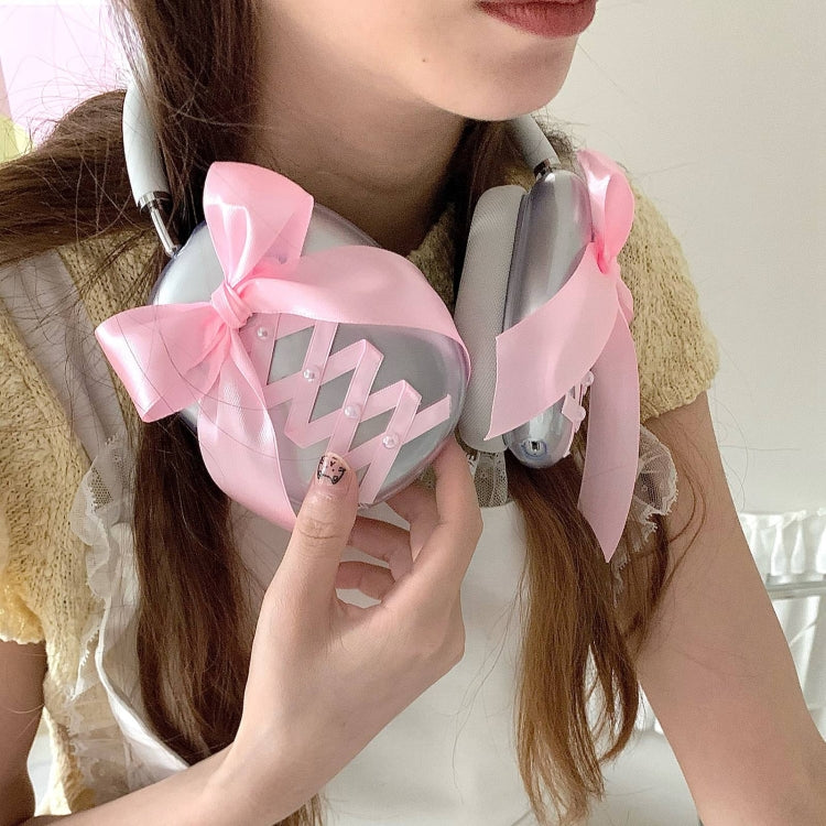 For Apple AirPods Max Headphones Ribbon Transparent Protective Case(Pink) - For AirPods Max by PMC Jewellery | Online Shopping South Africa | PMC Jewellery | Buy Now Pay Later Mobicred
