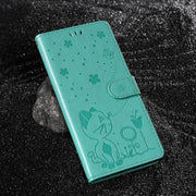 For Samsung Galaxy S25 Ultra 5G Cat and Bee Embossed Flip Leather Phone Case(Green)