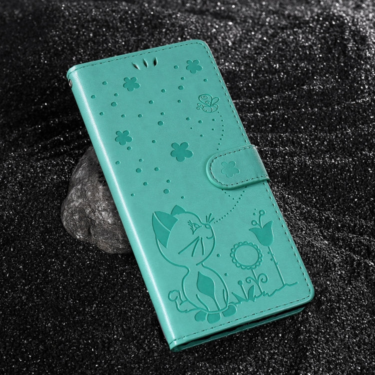 For Samsung Galaxy S25 Ultra 5G Cat and Bee Embossed Flip Leather Phone Case(Green)