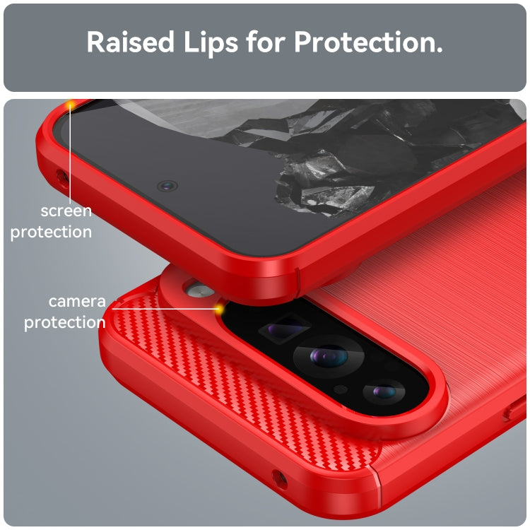 For Google Pixel 9 Pro XL Brushed Texture Carbon Fiber TPU Phone Case(Red) - Google Cases by PMC TechLife | Online Shopping South Africa | PMC TechLife | Buy Now Pay Later Mobicred