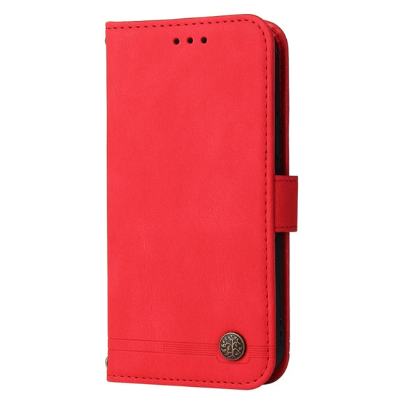 For Samsung Galaxy S25 5G Skin Feel Life Tree Metal Button Leather Phone Case(Red)